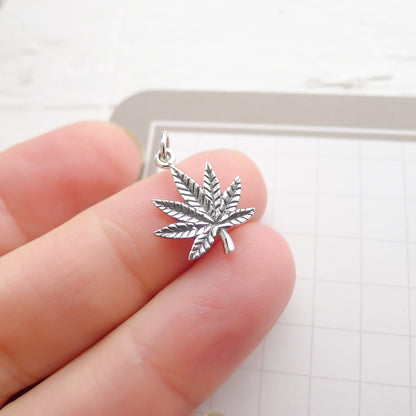 Pot Leaf Charm Sterling Silver Marijuana Pendant