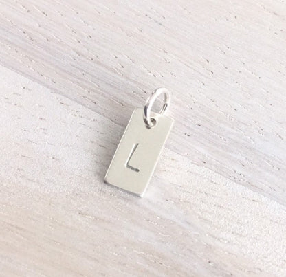 Rectangle Letter Charm Initial Tiny Sterling Silver or Gold Filled