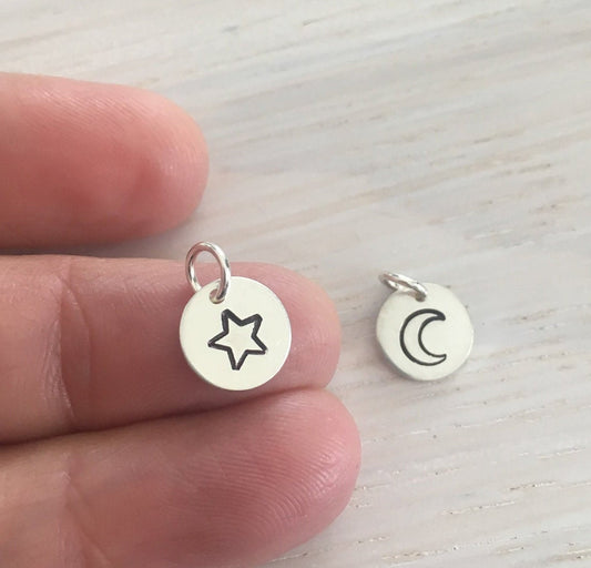 Moon or Star Charm Small Sterling Silver Pendant Charms for Bracelet or Necklace Tiny