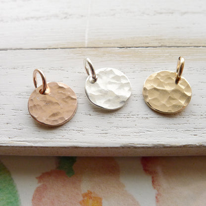 Hammered Disc Charms Pounded Metal Circle Pendants Sterling Rose Gold Filled Jewelry Component For Earrings or Necklaces