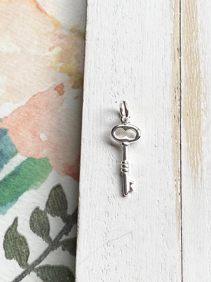 Key Charm Sterling Silver Scroll Skeleton Key Pendant