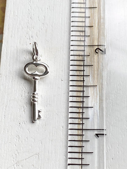 Key Charm Sterling Silver Scroll Skeleton Key Pendant