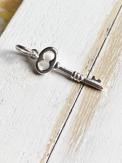 Key Charm Sterling Silver Scroll Skeleton Key Pendant