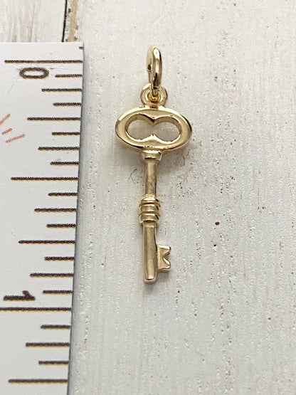 Gold Key Charm Vermeil Scroll Skeleton Scroll Key Pendant