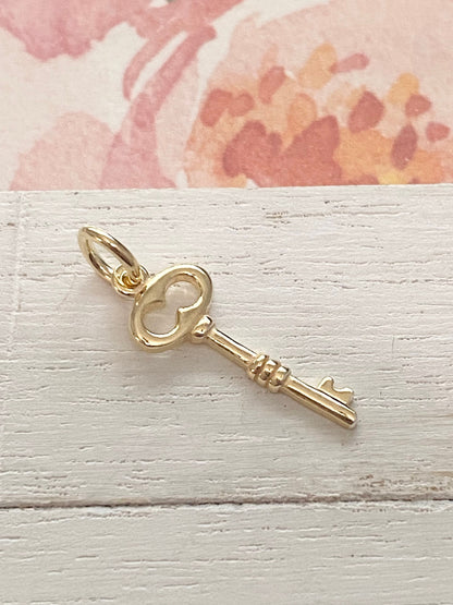 Gold Key Charm Vermeil Scroll Skeleton Scroll Key Pendant