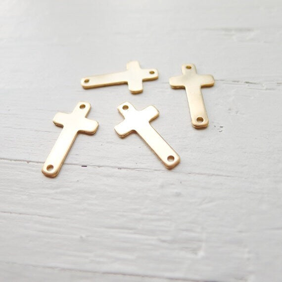 Sideways Cross Charm Link in Silver Gold and Rose Gold Filled