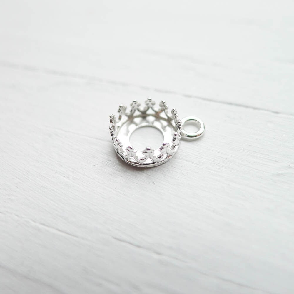 Crown Bezel Drop Link Sterling Silver 8mm Round Gallery Wire Component