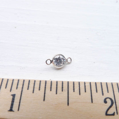 CZ Link in Sterling Silver 4mm Clear CZ Drop Charm Bezel Link Tiny Pendant