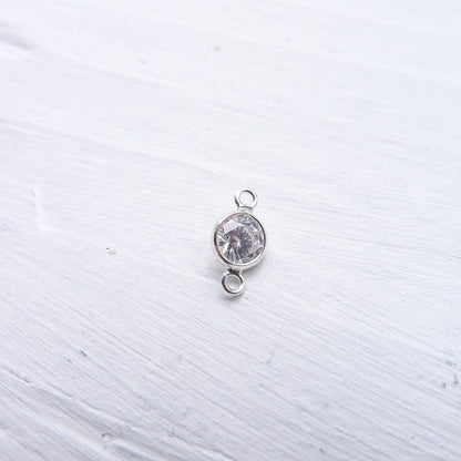 CZ Link in Sterling Silver 4mm Clear CZ Drop Charm Bezel Link Tiny Pendant